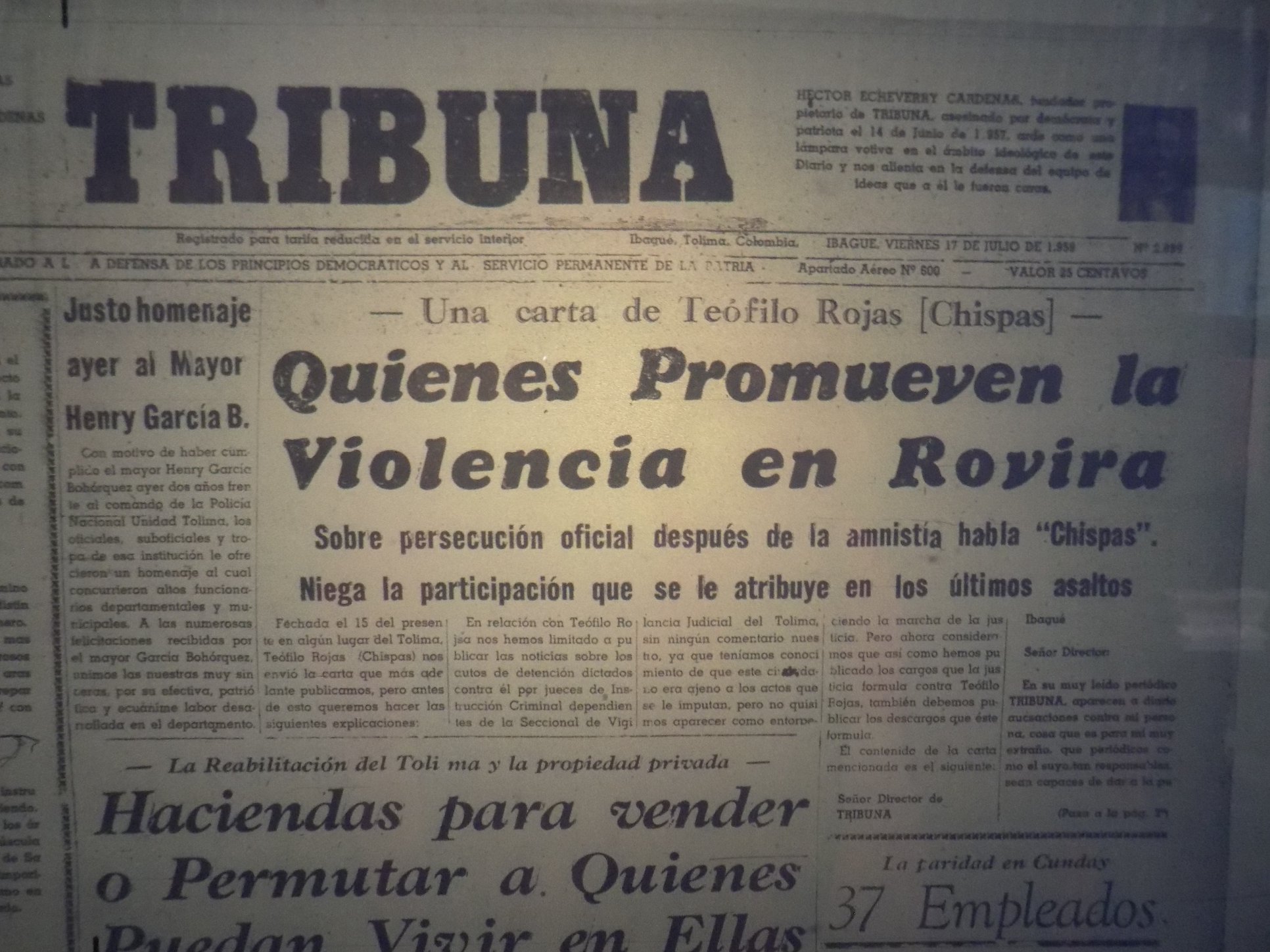 El Diario Tribuna informa sobre una carta que 'Chispas' envió defendiéndose de las acusaciones.