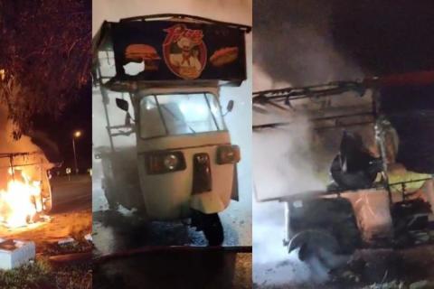 El motocarro incendiado sufrió pérdida total.