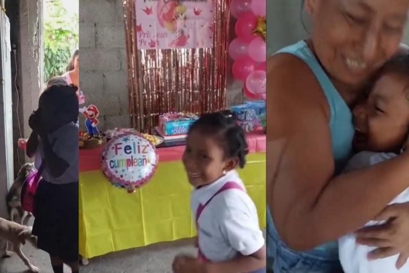 Pequeña enternece las redes con su reacción a la sorpresa de cumpleaños que le hizo la familia